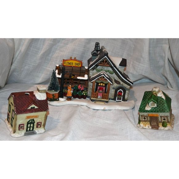 Christmas Village Holiday Christmas Village Flower Shop Toy Shop